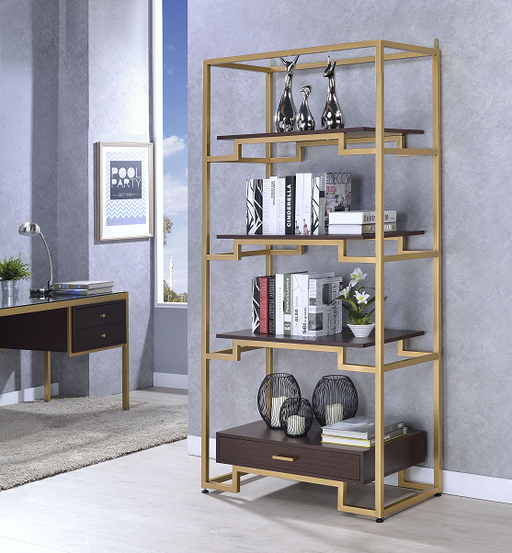 Yumia Gold & Clear Glass Bookshelf - U&U Home Budget Furniture (Carteret, NJ)