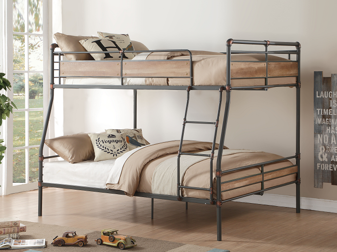 Brantley II Sandy Black & Dark Bronze Hand-Brushed Full XL/Queen Bunk Bed - U&U Home Budget Furniture (Carteret, NJ)