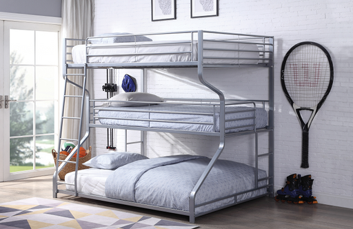 Caius II Silver Bunk Bed (Triple Full/Twin/Queen) - U&U Home Budget Furniture (Carteret, NJ)