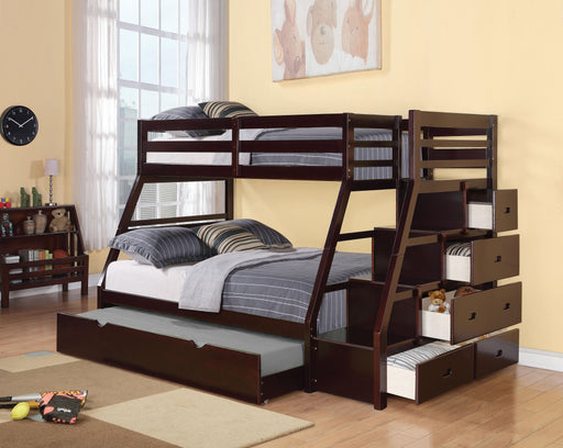 Jason Espresso Bunk Bed (Twin/Full) - U&U Home Budget Furniture (Carteret, NJ)