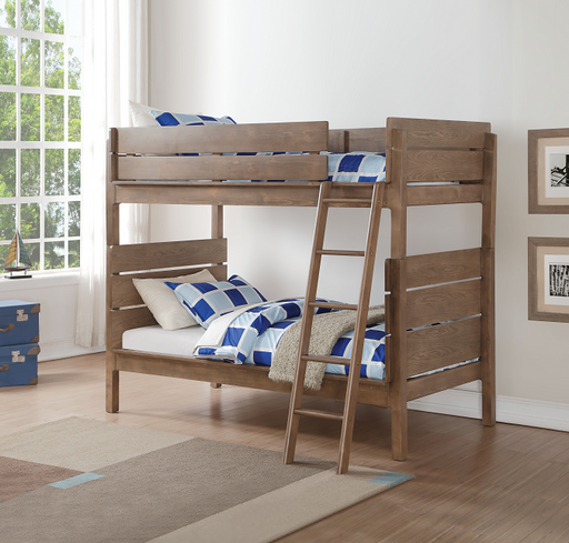 Ranta Antique Oak Bunk Bed (Twin/Twin) - U&U Home Budget Furniture (Carteret, NJ)