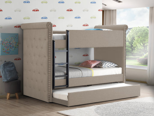 Romana II Beige Fabric Bunk Bed & Trundle (Twin/Twin) - U&U Home Budget Furniture (Carteret, NJ)