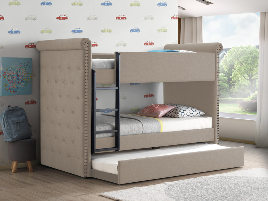Romana II Beige Fabric Bunk Bed & Trundle (Twin/Twin) - U&U Home Budget Furniture (Carteret, NJ)