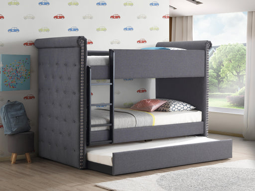 Romana II Gray Fabric Bunk Bed & Trundle (Twin/Twin) - U&U Home Budget Furniture (Carteret, NJ)