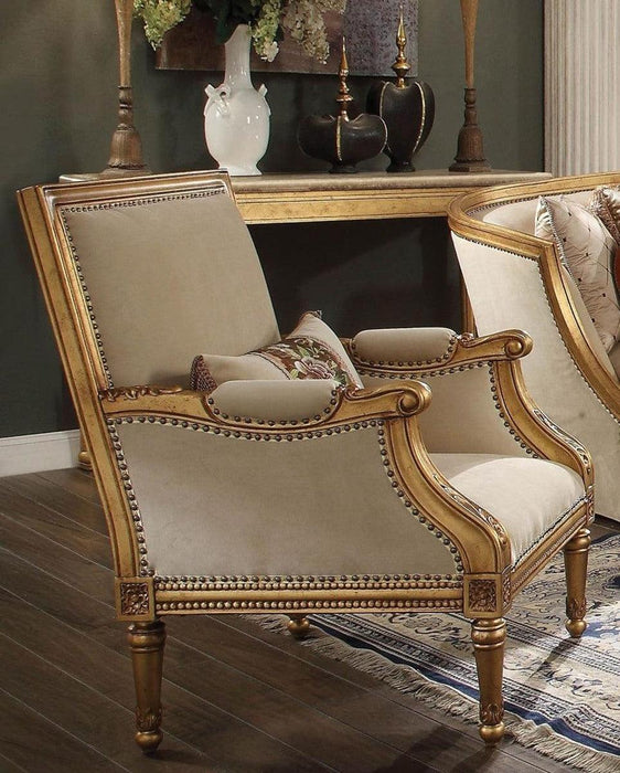 Acme Furniture Daesha Accent Chair in Tan Flannel & Antique Gold 50838 - U&U Home Budget Furniture (Carteret, NJ)