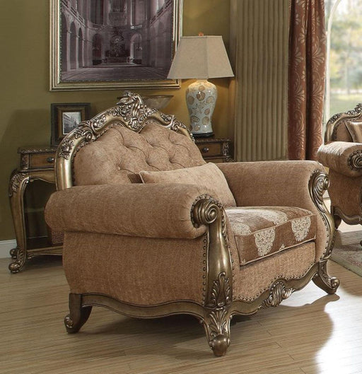 Acme Ragenardus Chair with 1 Pillow in Fabric & Vintage Oak 56032 - U&U Home Budget Furniture (Carteret, NJ)