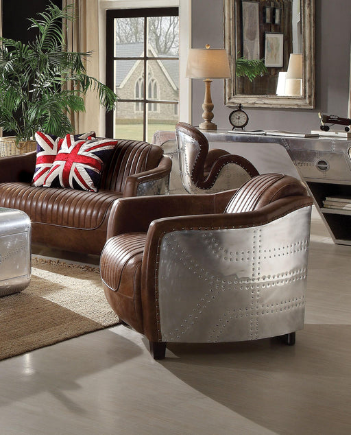Brancaster Retro Brown Top Grain Leather & Aluminum Chair - U&U Home Budget Furniture (Carteret, NJ)
