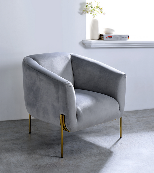 Carlson Gray Velvet & Gold Accent Chair - U&U Home Budget Furniture (Carteret, NJ)