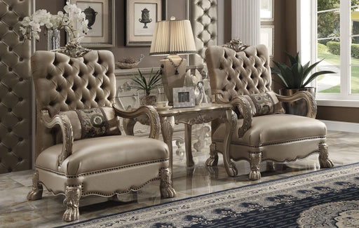 Dresden Bone Velvet & Gold Patina Chair & 1 Pillow - U&U Home Budget Furniture (Carteret, NJ)