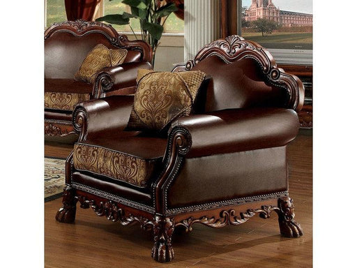 Dresden Brown PU & Chenille, Cherry Oak Chair & 1 Pillow - U&U Home Budget Furniture (Carteret, NJ)