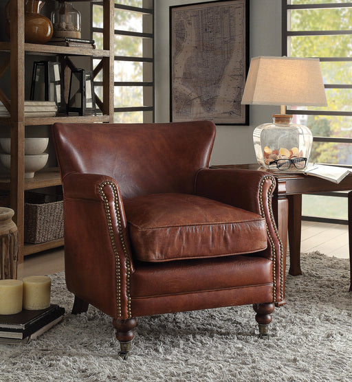 Leeds Vintage Dark Brown Top Grain Leather Accent Chair - U&U Home Budget Furniture (Carteret, NJ)