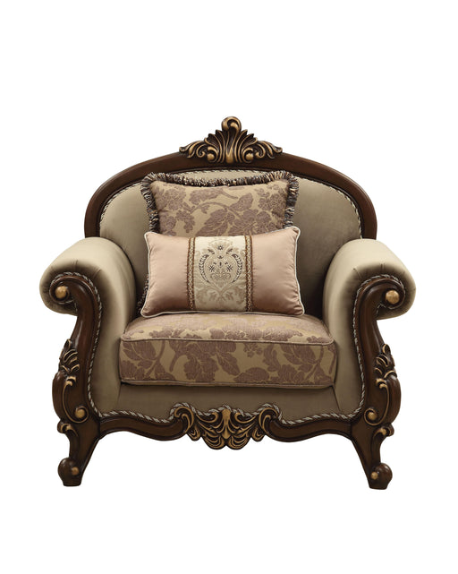 Mehadi Velvet & Walnut Chair & 2 Pillows - U&U Home Budget Furniture (Carteret, NJ)