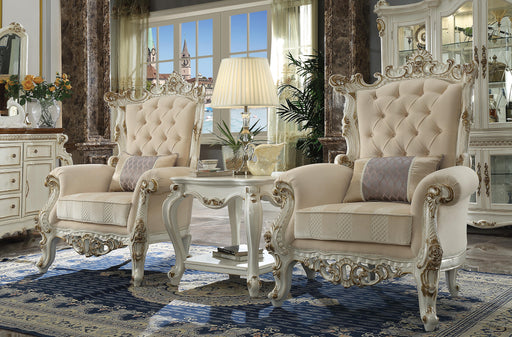 Picardy II Fabric & Antique Pearl Accent Chair & Pillow - U&U Home Budget Furniture (Carteret, NJ)