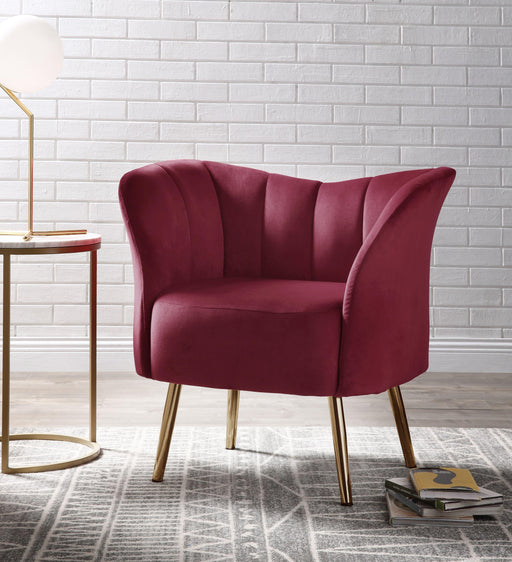 Reese Burgundy Velvet & Gold Accent Chair - U&U Home Budget Furniture (Carteret, NJ)