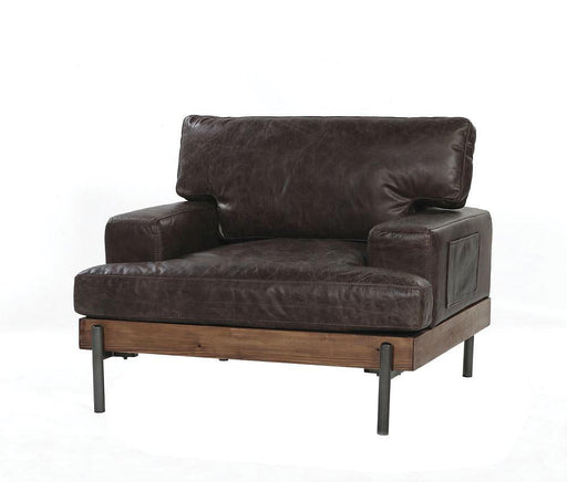 Silchester Oak & Distress Chocolate Top Grain Leather Chair - U&U Home Budget Furniture (Carteret, NJ)