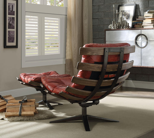 Gandy Antique Red Top Grain Leather Chair & Ottoman (2Pc Pk) - U&U Home Budget Furniture (Carteret, NJ)