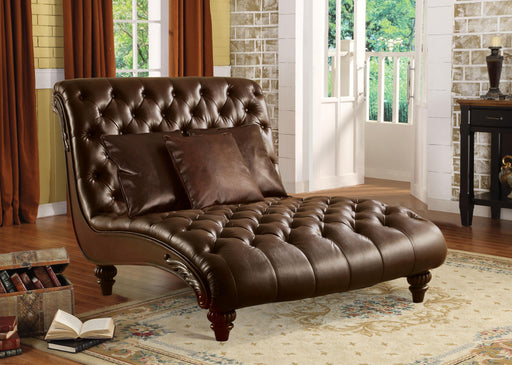 Anondale 2-Tone Brown PU Chaise & 3Pillows - U&U Home Budget Furniture (Carteret, NJ)