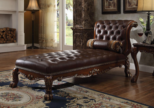 Dresden PU & Cherry Oak Chaise & Pillow - U&U Home Budget Furniture (Carteret, NJ)