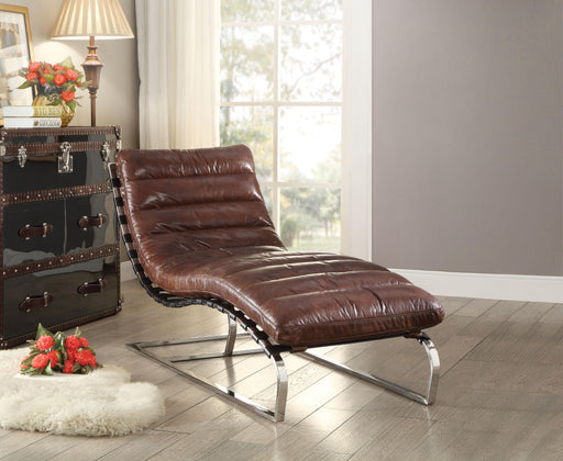Qortini Vintage Dark Brown Top Grain Leather & Stainless Steel Chaise - U&U Home Budget Furniture (Carteret, NJ)