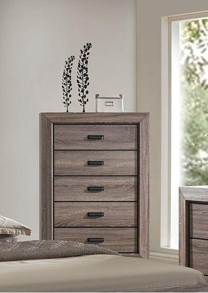 Acme Lyndon 5-Drawer Chest in Weathered Gray Grain 26026 - U&U Home Budget Furniture (Carteret, NJ)