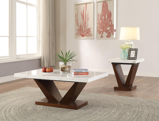 Forbes White Marble & Walnut Coffee Table - U&U Home Budget Furniture (Carteret, NJ)