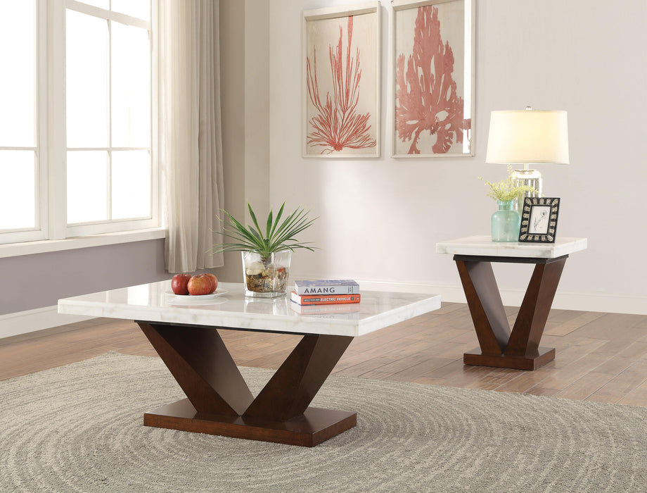 Forbes White Marble & Walnut Coffee Table - U&U Home Budget Furniture (Carteret, NJ)