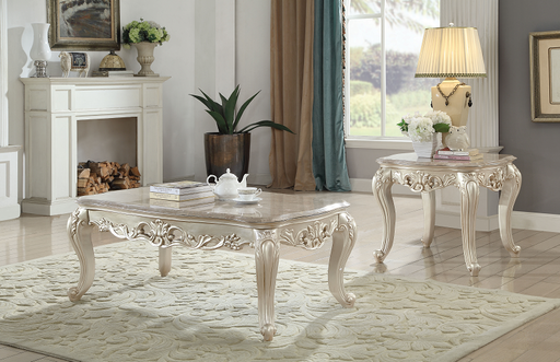 Gorsedd Marble & Antique White Coffee Table - U&U Home Budget Furniture (Carteret, NJ)