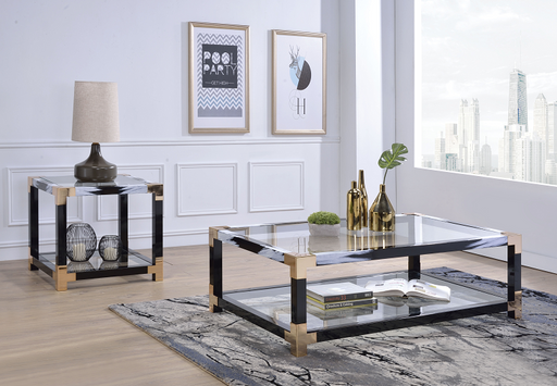 Lafty White Brushed & Clear Glass Coffee Table - U&U Home Budget Furniture (Carteret, NJ)