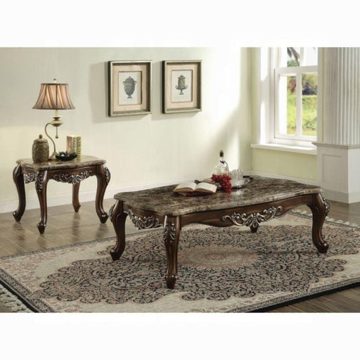 Latisha Marble & Antique Oak Coffee Table - U&U Home Budget Furniture (Carteret, NJ)