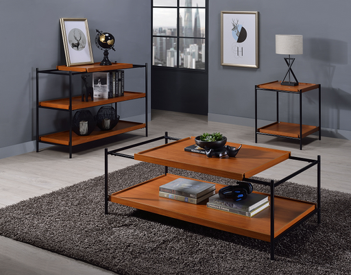 Oaken Honey Oak & Black Coffee Table - U&U Home Budget Furniture (Carteret, NJ)
