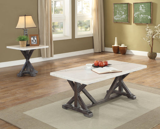 Romina White Marble & Weathered Espresso Coffee Table - U&U Home Budget Furniture (Carteret, NJ)