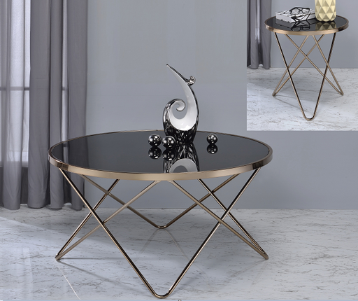 Valora Champagne & Black Glass Coffee Table - U&U Home Budget Furniture (Carteret, NJ)
