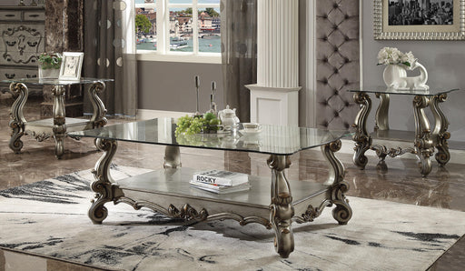 Versailles Antique Platinum & Clear Glass Coffee Table - U&U Home Budget Furniture (Carteret, NJ)