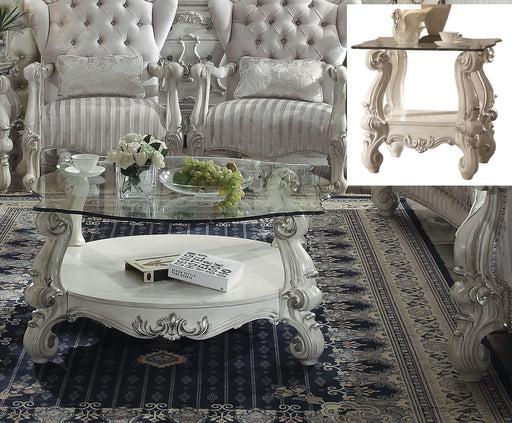 Versailles Bone White & Clear Glass Coffee Table - U&U Home Budget Furniture (Carteret, NJ)