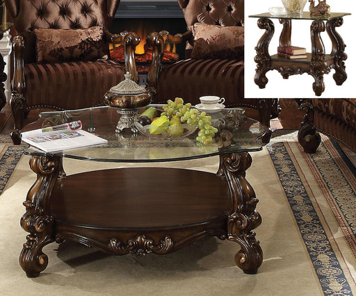 Versailles Cherry Oak & Clear Glass Coffee Table - U&U Home Budget Furniture (Carteret, NJ)
