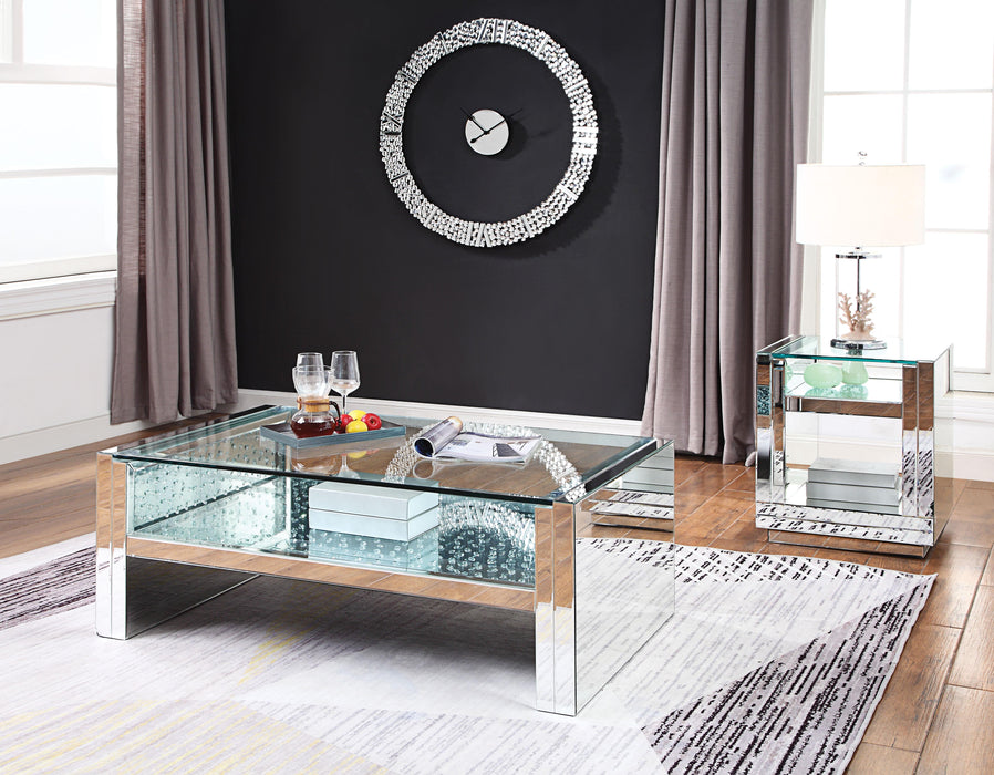 Nysa Mirrored & Faux Crystals Coffee Table - U&U Home Budget Furniture (Carteret, NJ)