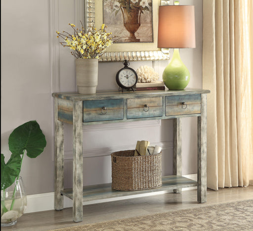 Glancio Antique White & Teal Console Table - U&U Home Budget Furniture (Carteret, NJ)