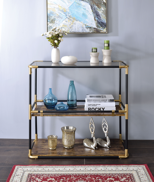 Heleris Black/Gold & Smoky Glass Console Table - U&U Home Budget Furniture (Carteret, NJ)