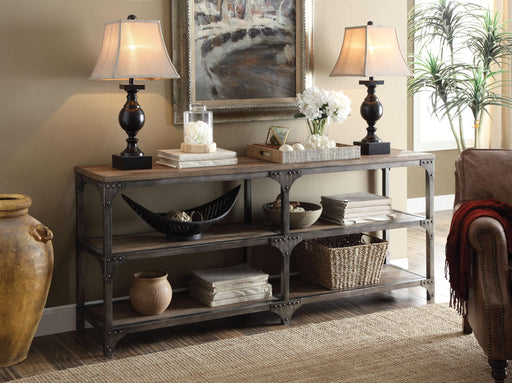 Gorden Weathered Oak & Antique Silver Console Table - U&U Home Budget Furniture (Carteret, NJ)