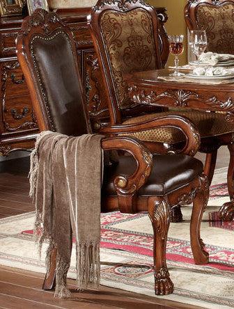 Acme Dresden Pedestal Dining Arm Chairs in Brown Cherry Oak 12154 (Set of 2) - U&U Home Budget Furniture (Carteret, NJ)