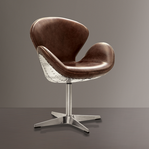 Brancaster Retro Brown Top Grain Leather & Aluminum Accent Chair (1Pc) - U&U Home Budget Furniture (Carteret, NJ)