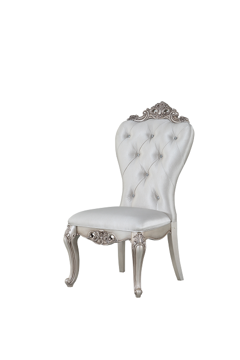 Gorsedd Cream Fabric & Antique White Side Chair - U&U Home Budget Furniture (Carteret, NJ)