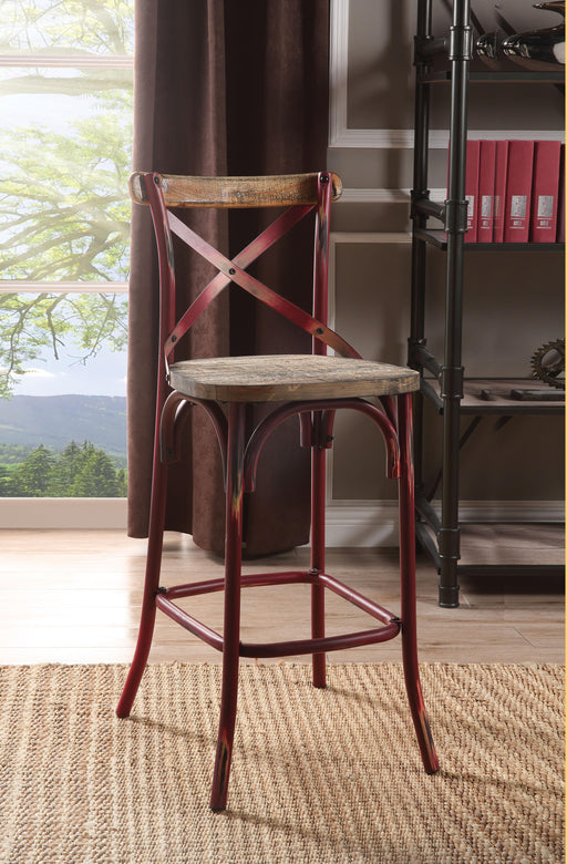 Zaire Antique Red & Antique Oak Bar Chair (1Pc) - U&U Home Budget Furniture (Carteret, NJ)
