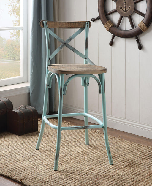 Zaire Antique Sky & Antique Oak Bar Chair (1Pc) - U&U Home Budget Furniture (Carteret, NJ)
