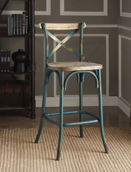 Zaire Antique Turquoise & Antique Oak Bar Chair (1Pc) - U&U Home Budget Furniture (Carteret, NJ)