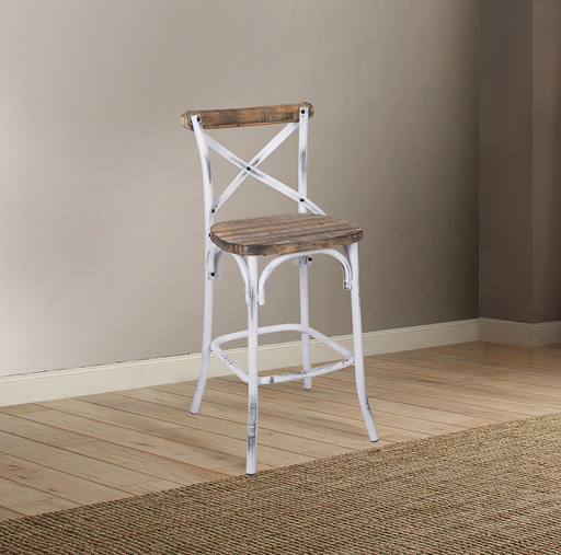 Zaire Antique White & Antique Oak Bar Chair (1Pc) - U&U Home Budget Furniture (Carteret, NJ)