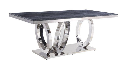 Nasir Gray Printed Faux Marble & Mirrored Silver Finish Dining Room Table - U&U Home Budget Furniture (Carteret, NJ)