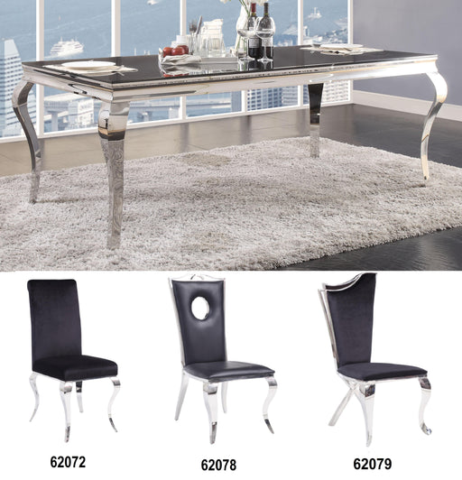 Fabiola Stainless Steel & Black Glass Dining Table - U&U Home Budget Furniture (Carteret, NJ)