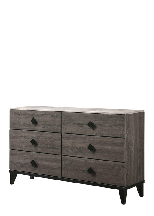 Avantika Faux Marble & Rustic Gray Oak Dresser - U&U Home Budget Furniture (Carteret, NJ)