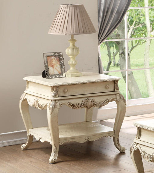 Acme Ragenardus End Table in Antique White 86022 - U&U Home Budget Furniture (Carteret, NJ)